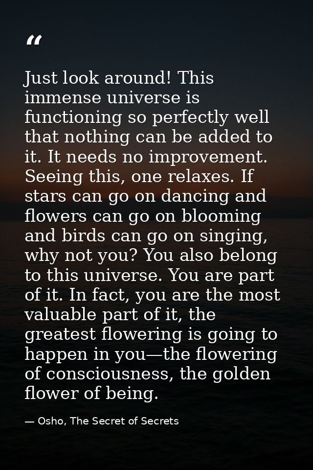 Just look around! This immense universe is functioning so perfectly well that nothing can be added to it. It needs no im — Osho, The Secret of Secrets
