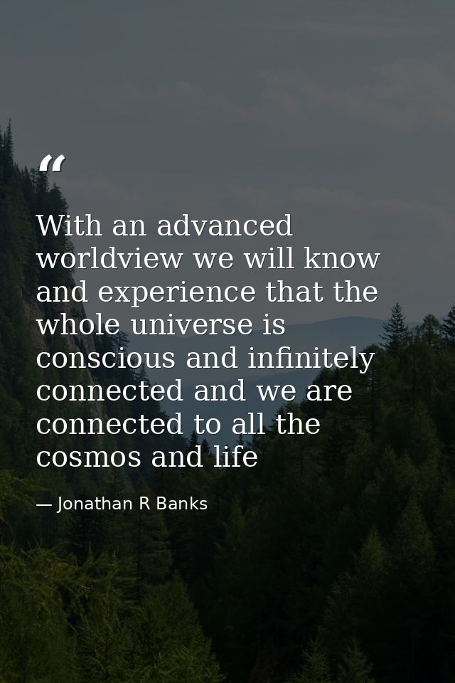 With an advanced worldview we will know and experience that the whole universe is conscious and infinitely connected and — Jonathan R Banks