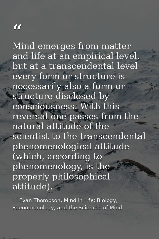 Mind emerges from matter and life at an empirical level, but at a transcendental level every form or structure is necess — Evan Thompson, Mind in Life: Biology, Phenomenology, and the Sciences of Mind