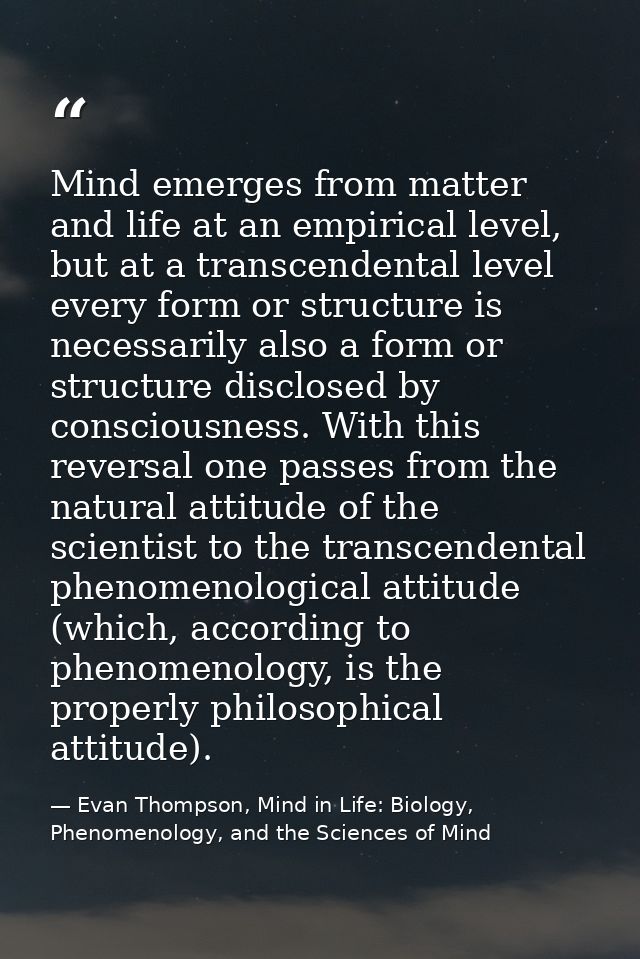 Mind emerges from matter and life at an empirical level, but at a transcendental level every form or structure is necess — Evan Thompson, Mind in Life: Biology, Phenomenology, and the Sciences of Mind