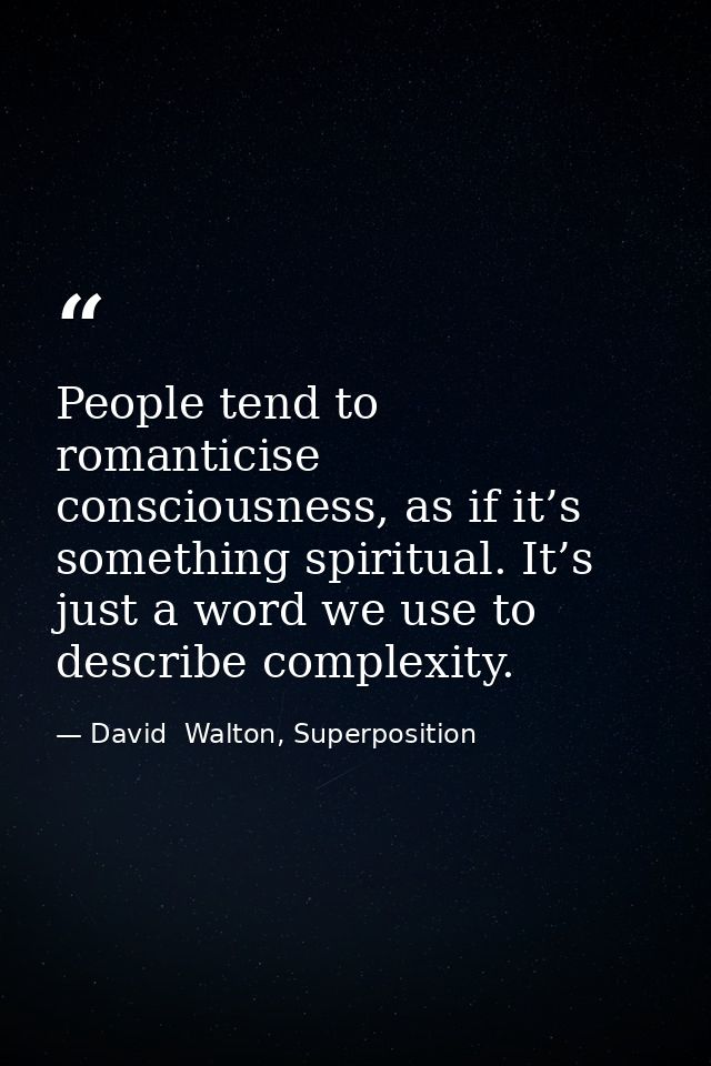 People tend to romanticise consciousness, as if it’s something spiritual. It’s just a word we use to describe complexity — David  Walton, Superposition