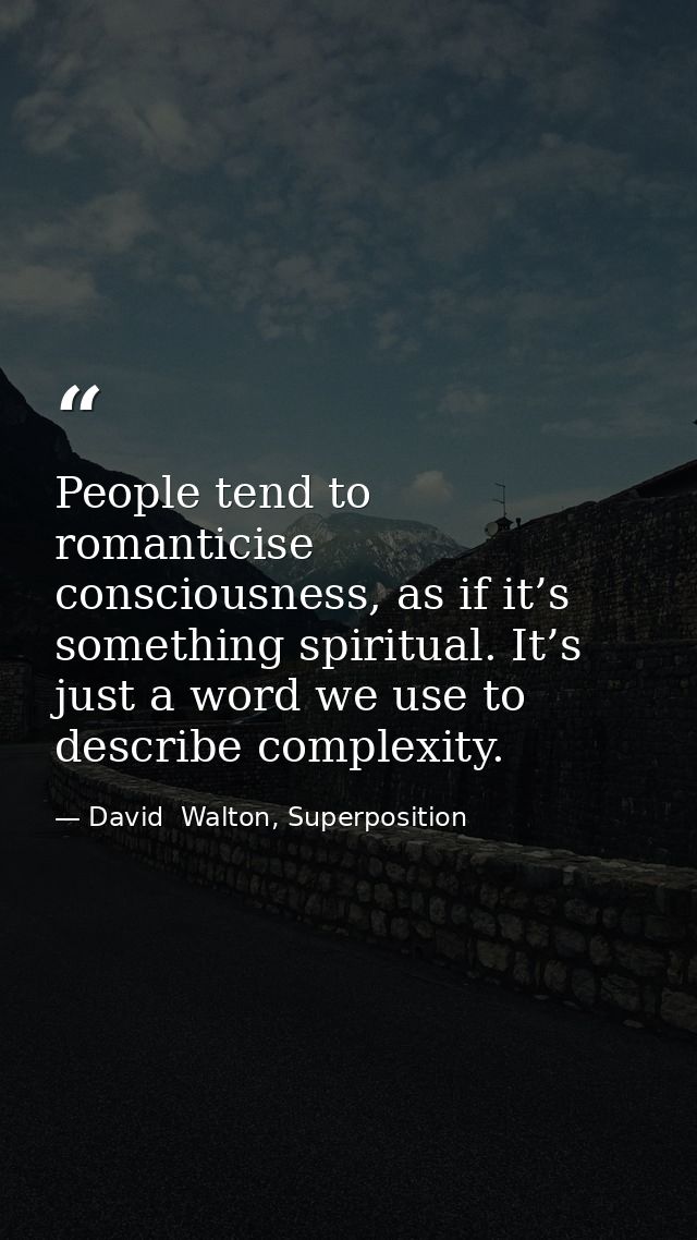 People tend to romanticise consciousness, as if it’s something spiritual. It’s just a word we use to describe complexity — David  Walton, Superposition