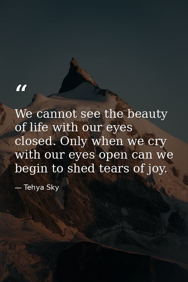 We cannot see the beauty of life with our eyes closed. Only when we cry with our eyes open can we begin to shed tears of — Tehya Sky