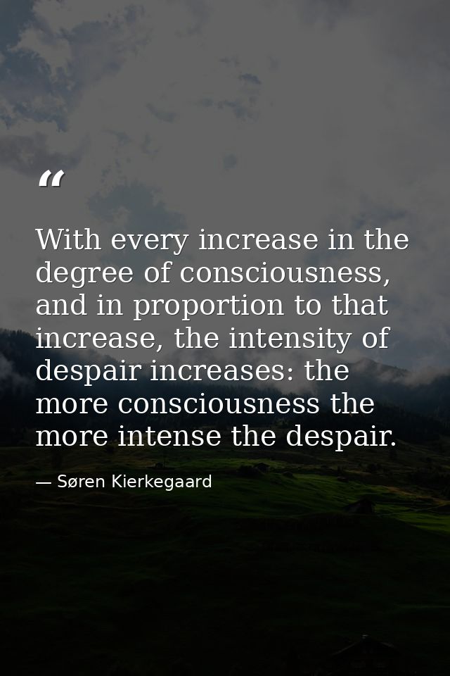 With every increase in the degree of consciousness, and in proportion to that increase, the intensity of despair increas — Søren Kierkegaard