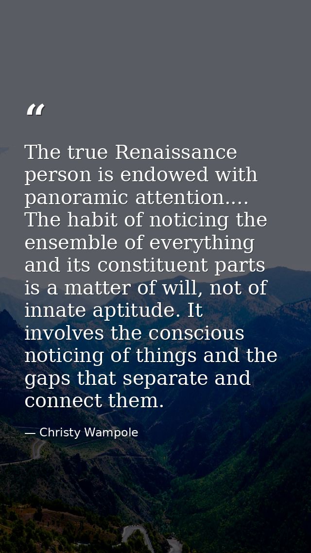 The true Renaissance person is endowed with panoramic attention.... The habit of noticing the ensemble of everything and — Christy Wampole