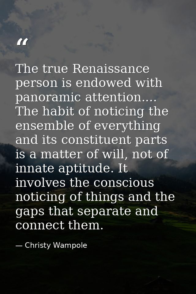 The true Renaissance person is endowed with panoramic attention.... The habit of noticing the ensemble of everything and — Christy Wampole