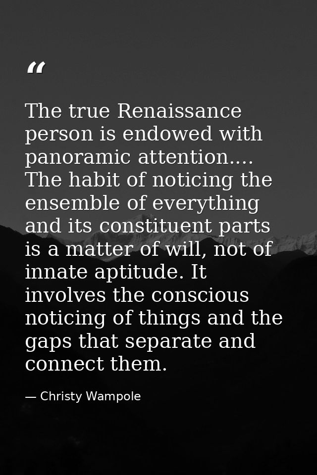 The true Renaissance person is endowed with panoramic attention.... The habit of noticing the ensemble of everything and — Christy Wampole