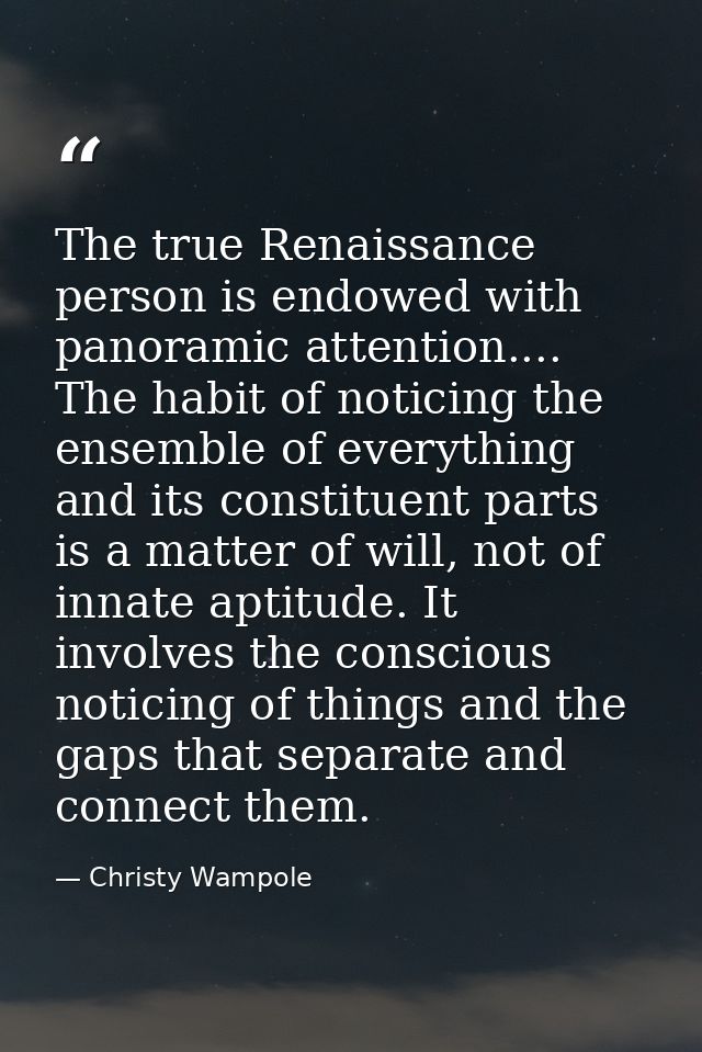 The true Renaissance person is endowed with panoramic attention.... The habit of noticing the ensemble of everything and — Christy Wampole
