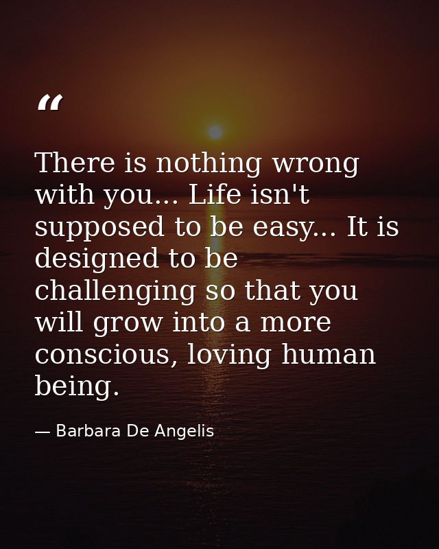 There is nothing wrong with you... Life isn't supposed to be easy... It is designed to be challenging so that you will g — Barbara De Angelis