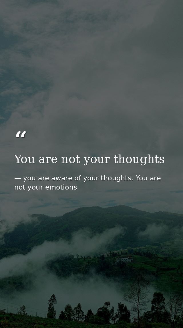 You are not your thoughts — you are aware of your thoughts. You are not your emotions