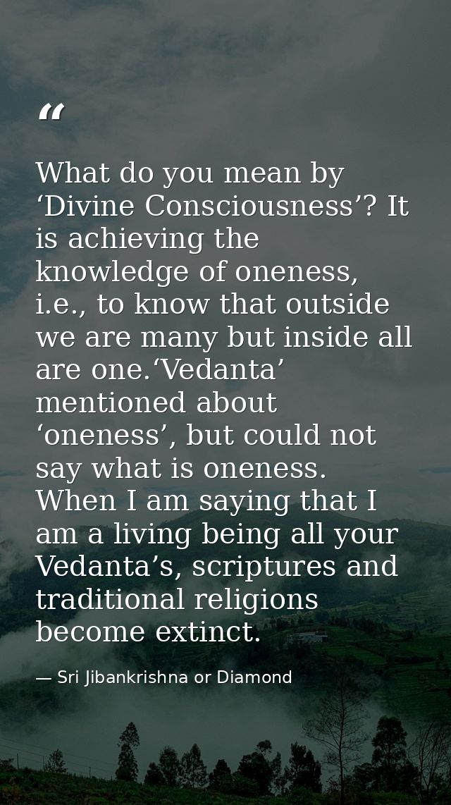 What do you mean by ‘Divine Consciousness’? It is achieving the knowledge of oneness, i.e., to know that outside we are  — Sri Jibankrishna or Diamond