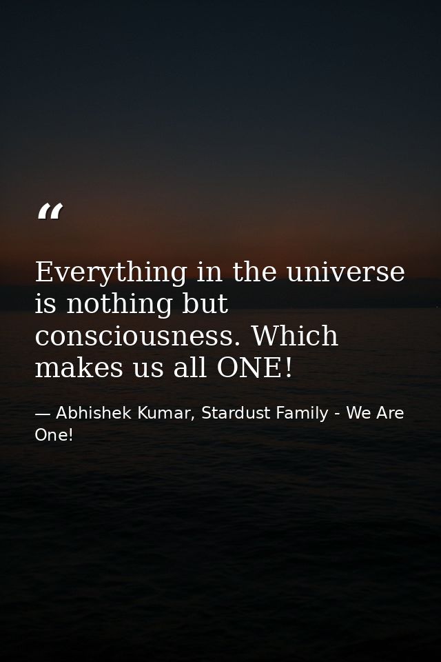 Everything in the universe is nothing but consciousness. Which makes us all ONE! — Abhishek Kumar, Stardust Family - We Are One!