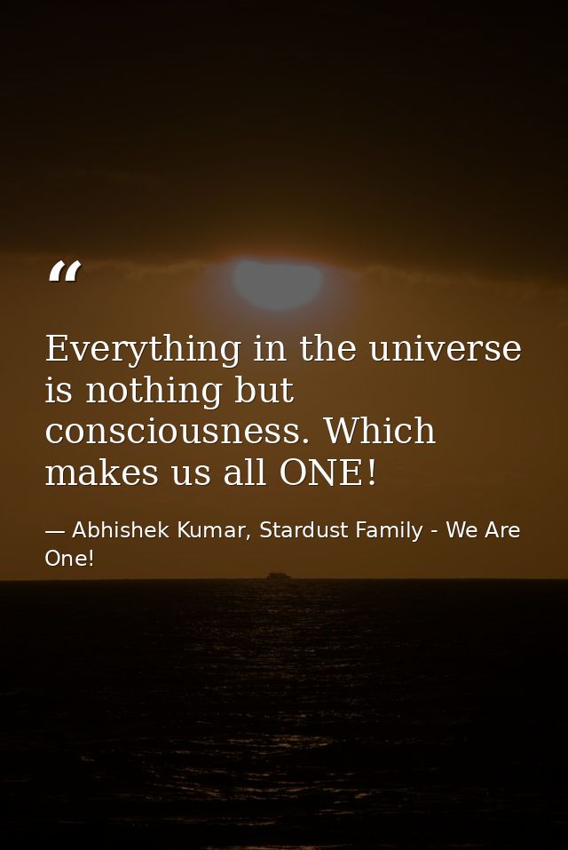 Everything in the universe is nothing but consciousness. Which makes us all ONE! — Abhishek Kumar, Stardust Family - We Are One!