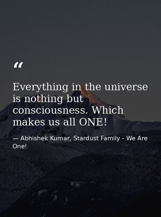 Everything in the universe is nothing but consciousness. Which makes us all ONE! — Abhishek Kumar, Stardust Family - We Are One!