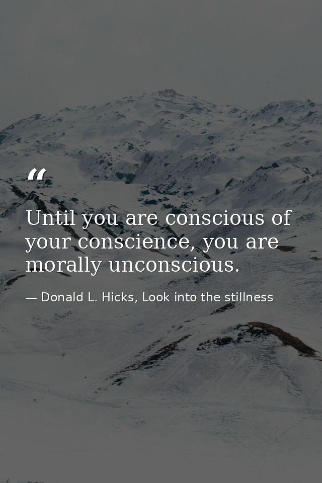 Until you are conscious of your conscience, you are morally unconscious. — Donald L. Hicks, Look into the stillness