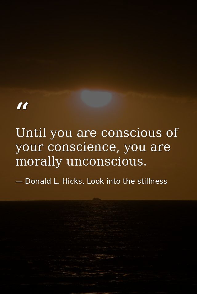 Until you are conscious of your conscience, you are morally unconscious. — Donald L. Hicks, Look into the stillness