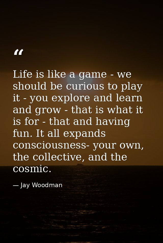 Life is like a game - we should be curious to play it - you explore and learn and grow - that is what it is for - that a — Jay Woodman