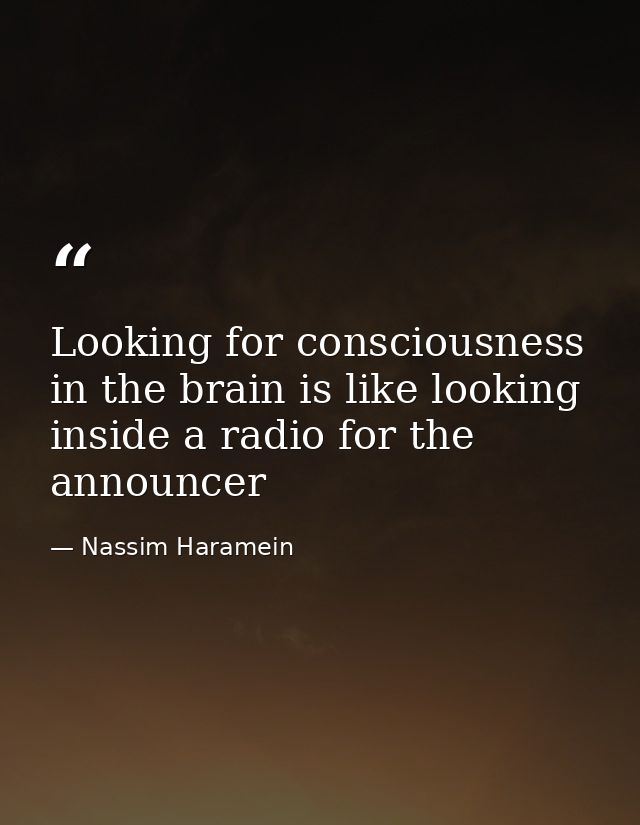 Looking for consciousness in the brain is like looking inside a radio for the announcer — Nassim Haramein