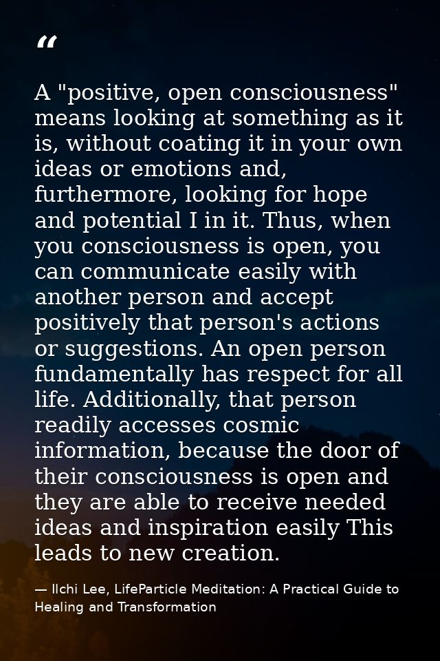 A "positive, open consciousness" means looking at something as it is, without coating it in your own ideas or emotions a — Ilchi Lee, LifeParticle Meditation: A Practical Guide to Healing and Transformation