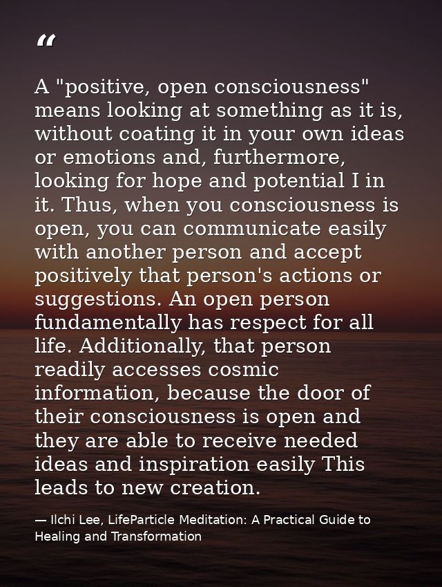 A "positive, open consciousness" means looking at something as it is, without coating it in your own ideas or emotions a — Ilchi Lee, LifeParticle Meditation: A Practical Guide to Healing and Transformation