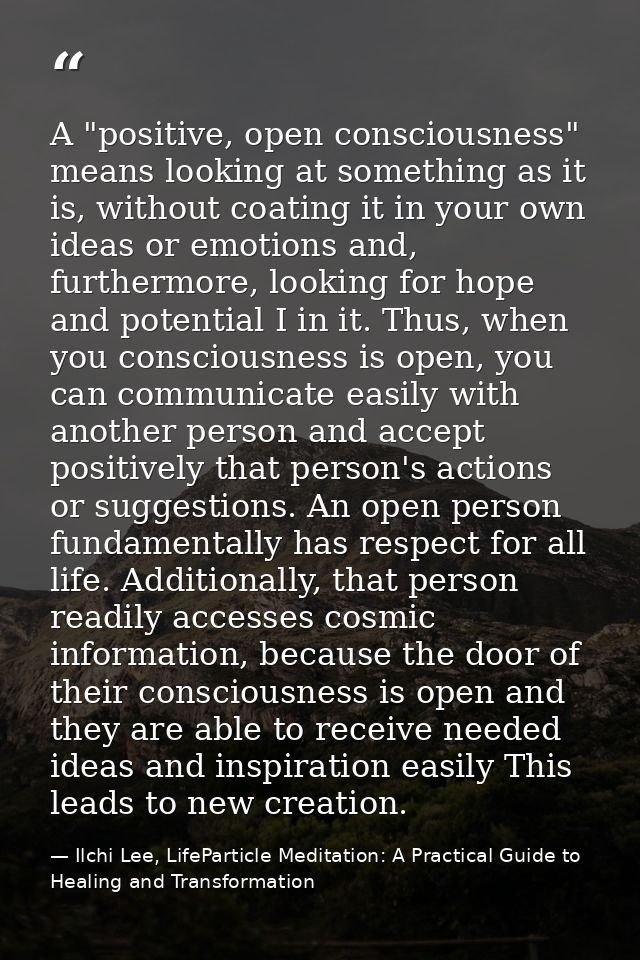 A "positive, open consciousness" means looking at something as it is, without coating it in your own ideas or emotions a — Ilchi Lee, LifeParticle Meditation: A Practical Guide to Healing and Transformation