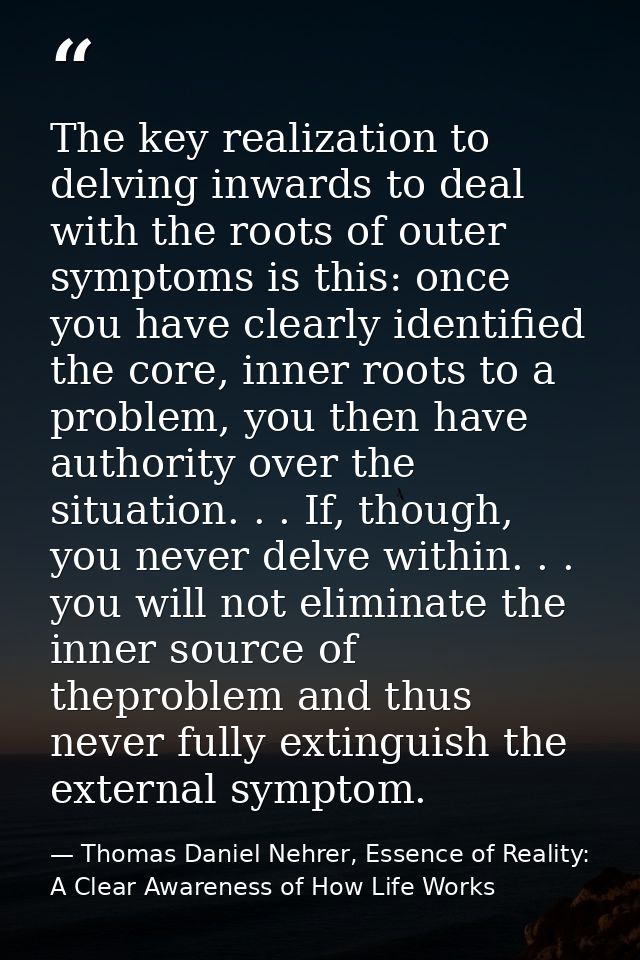 The key realization to delving inwards to deal with the roots of outer symptoms is this: once you have clearly identifie — Thomas Daniel Nehrer, Essence of Reality: A Clear Awareness of How Life Works