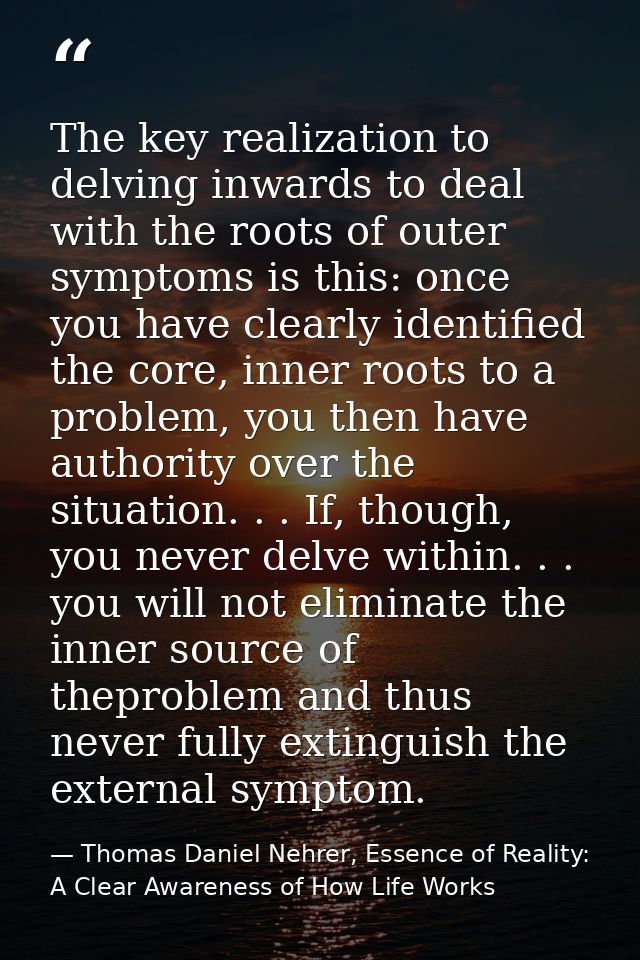 The key realization to delving inwards to deal with the roots of outer symptoms is this: once you have clearly identifie — Thomas Daniel Nehrer, Essence of Reality: A Clear Awareness of How Life Works