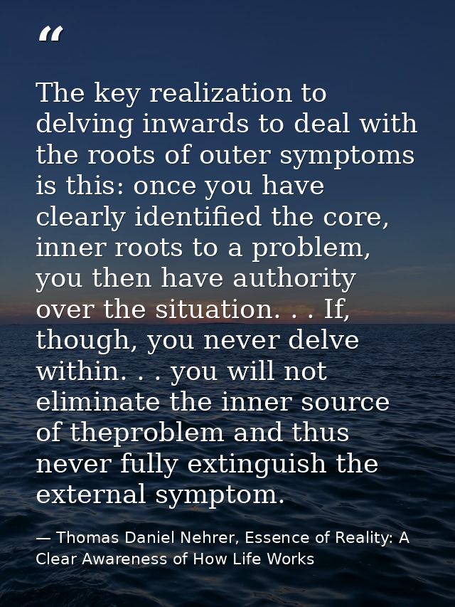 The key realization to delving inwards to deal with the roots of outer symptoms is this: once you have clearly identifie — Thomas Daniel Nehrer, Essence of Reality: A Clear Awareness of How Life Works