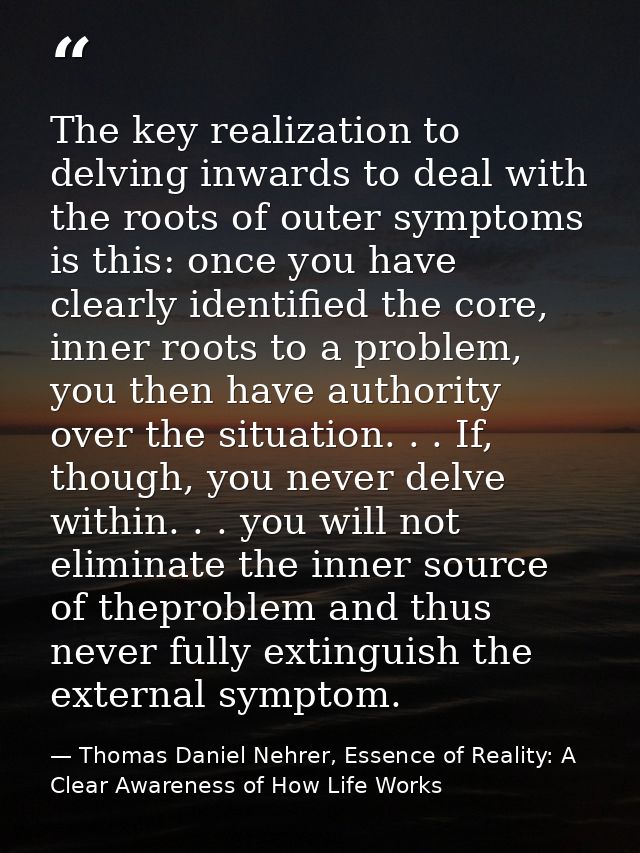 The key realization to delving inwards to deal with the roots of outer symptoms is this: once you have clearly identifie — Thomas Daniel Nehrer, Essence of Reality: A Clear Awareness of How Life Works