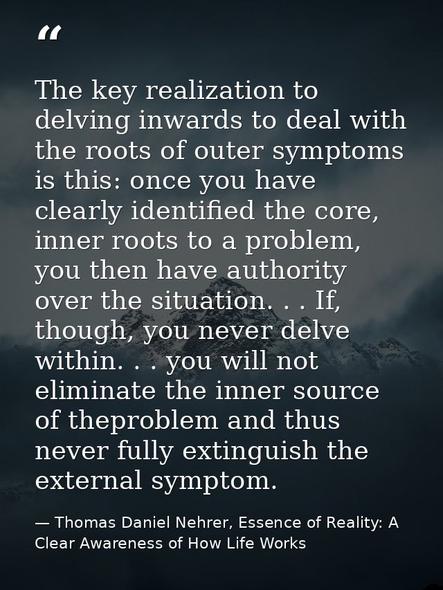 The key realization to delving inwards to deal with the roots of outer symptoms is this: once you have clearly identifie — Thomas Daniel Nehrer, Essence of Reality: A Clear Awareness of How Life Works