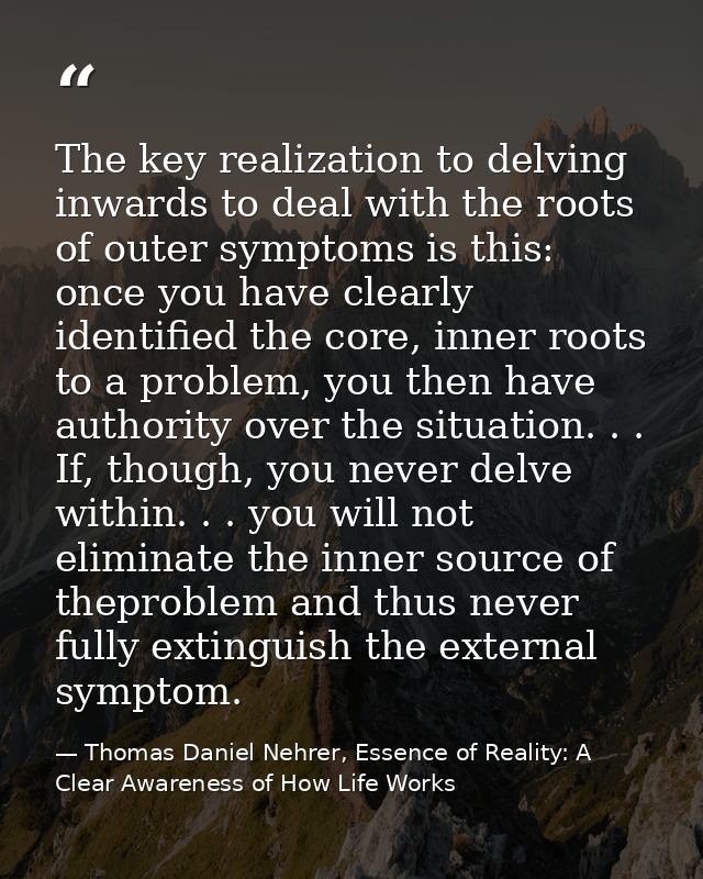 The key realization to delving inwards to deal with the roots of outer symptoms is this: once you have clearly identifie — Thomas Daniel Nehrer, Essence of Reality: A Clear Awareness of How Life Works