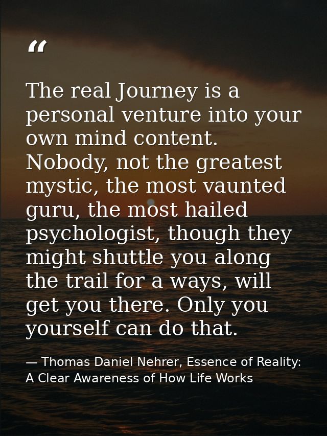 The real Journey is a personal venture into your own mind content. Nobody, not the greatest mystic, the most vaunted gur — Thomas Daniel Nehrer, Essence of Reality: A Clear Awareness of How Life Works