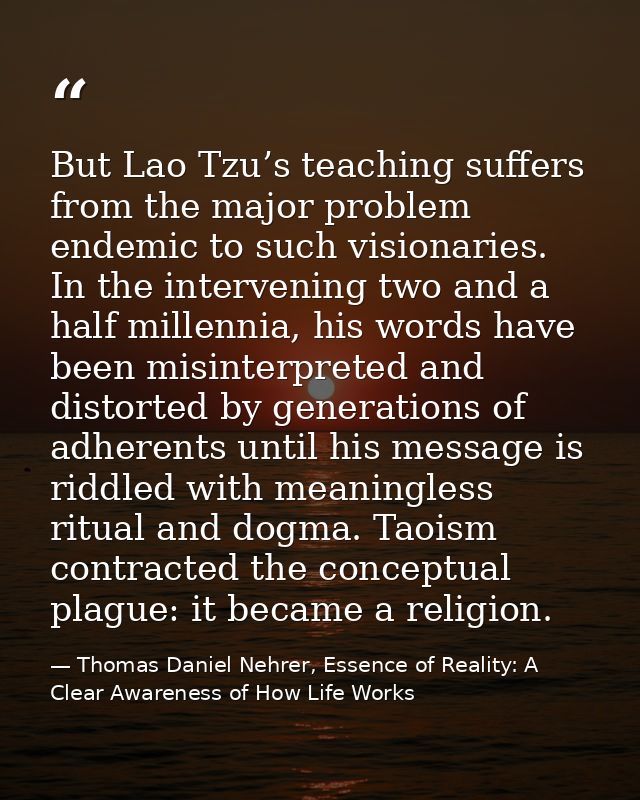 But Lao Tzu’s teaching suffers from the major problem endemic to such visionaries. In the intervening two and a half mil — Thomas Daniel Nehrer, Essence of Reality: A Clear Awareness of How Life Works
