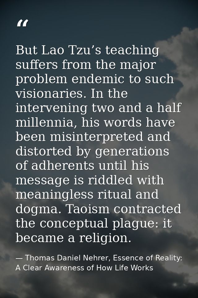 But Lao Tzu’s teaching suffers from the major problem endemic to such visionaries. In the intervening two and a half mil — Thomas Daniel Nehrer, Essence of Reality: A Clear Awareness of How Life Works