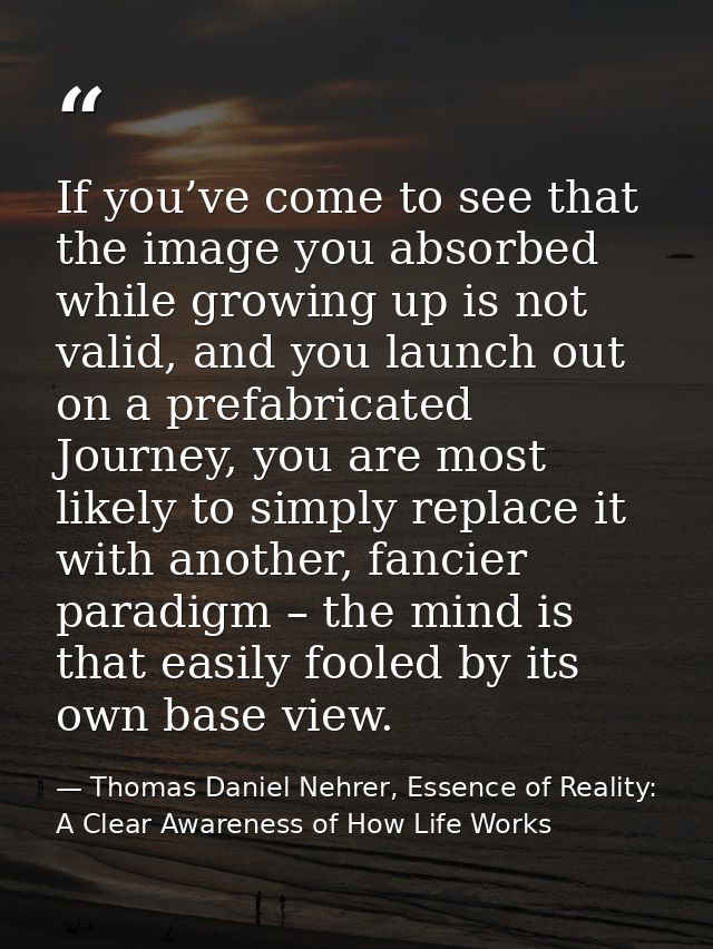 If you’ve come to see that the image you absorbed while growing up is not valid, and you launch out on a prefabricated J — Thomas Daniel Nehrer, Essence of Reality: A Clear Awareness of How Life Works