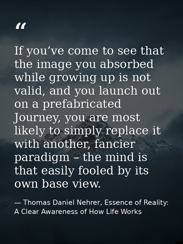 If you’ve come to see that the image you absorbed while growing up is not valid, and you launch out on a prefabricated J — Thomas Daniel Nehrer, Essence of Reality: A Clear Awareness of How Life Works