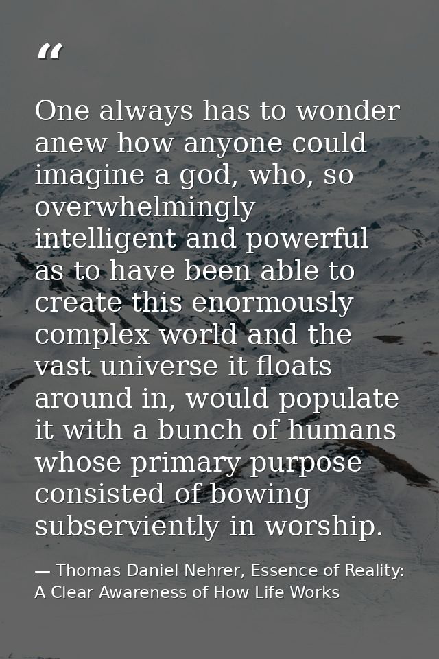 One always has to wonder anew how anyone could imagine a god, who, so overwhelmingly intelligent and powerful as to have — Thomas Daniel Nehrer, Essence of Reality: A Clear Awareness of How Life Works