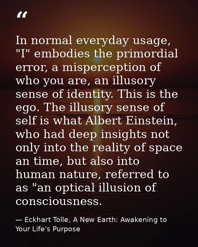 In normal everyday usage, "I" embodies the primordial error, a misperception of who you are, an illusory sense of identi — Eckhart Tolle, A New Earth: Awakening to Your Life's Purpose