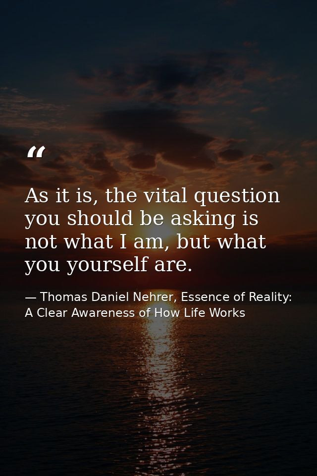 As it is, the vital question you should be asking is not what I am, but what you yourself are. — Thomas Daniel Nehrer, Essence of Reality: A Clear Awareness of How Life Works