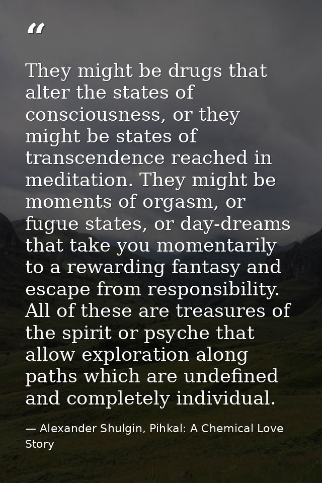 They might be drugs that alter the states of consciousness, or they might be states of transcendence reached in meditati — Alexander Shulgin, Pihkal: A Chemical Love Story
