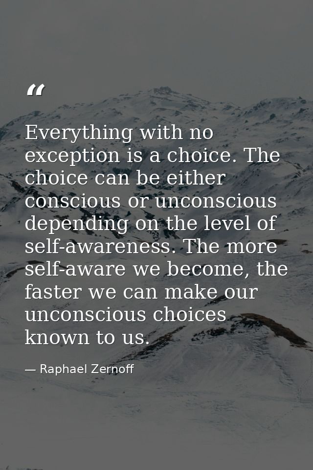 Everything with no exception is a choice. The choice can be either conscious or unconscious depending on the level of se — Raphael Zernoff