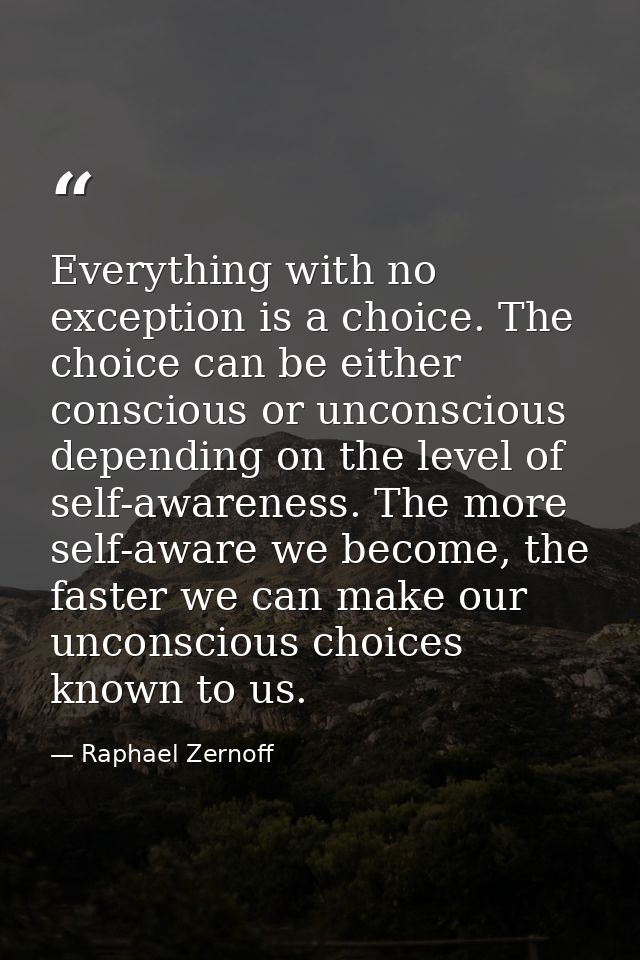 Everything with no exception is a choice. The choice can be either conscious or unconscious depending on the level of se — Raphael Zernoff