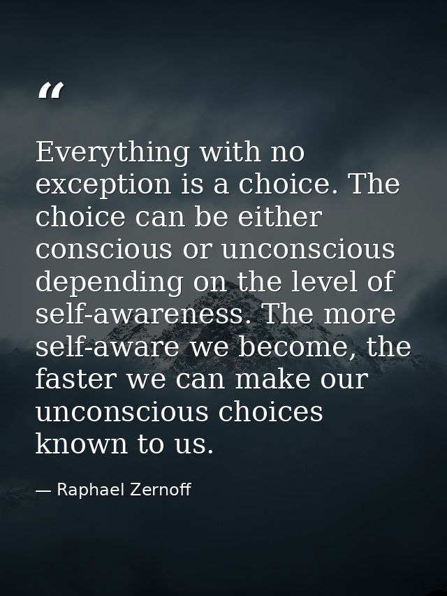 Everything with no exception is a choice. The choice can be either conscious or unconscious depending on the level of se — Raphael Zernoff