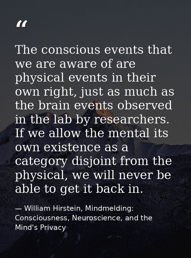 The conscious events that we are aware of are physical events in their own right, just as much as the brain events obser — William Hirstein, Mindmelding: Consciousness, Neuroscience, and the Mind's Privacy