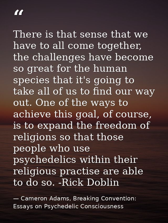 There is that sense that we have to all come together, the challenges have become so great for the human species that it — Cameron Adams, Breaking Convention: Essays on Psychedelic Consciousness