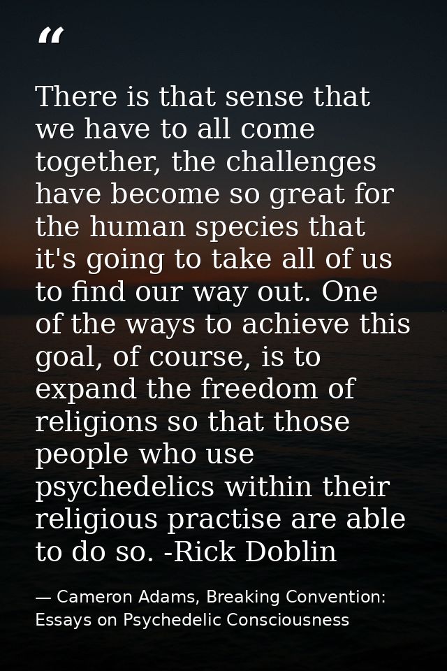 There is that sense that we have to all come together, the challenges have become so great for the human species that it — Cameron Adams, Breaking Convention: Essays on Psychedelic Consciousness