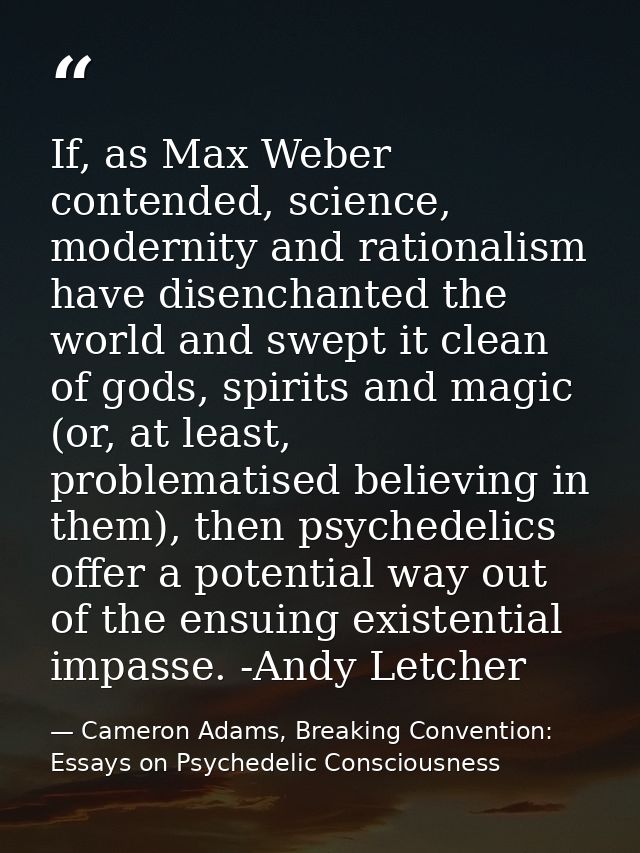 If, as Max Weber contended, science, modernity and rationalism have disenchanted the world and swept it clean of gods, s — Cameron Adams, Breaking Convention: Essays on Psychedelic Consciousness
