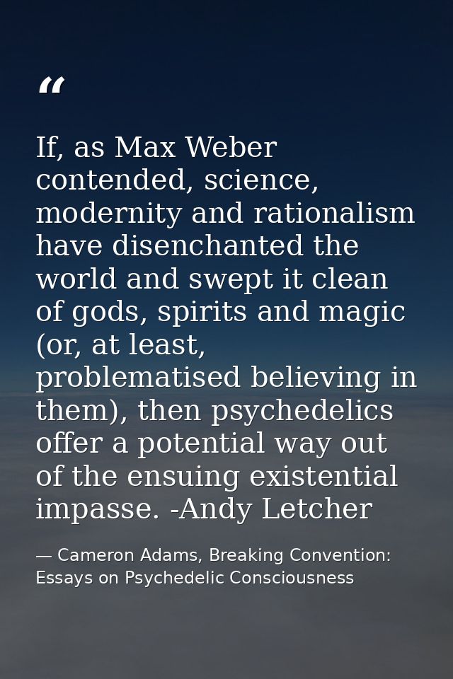 If, as Max Weber contended, science, modernity and rationalism have disenchanted the world and swept it clean of gods, s — Cameron Adams, Breaking Convention: Essays on Psychedelic Consciousness
