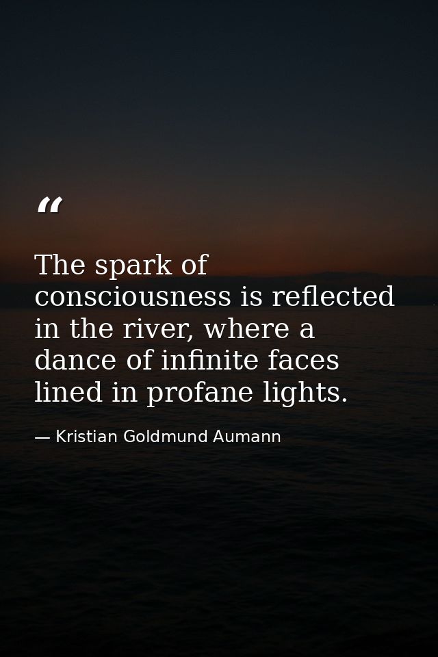 The spark of consciousness is reflected in the river, where a dance of infinite faces lined in profane lights. — Kristian Goldmund Aumann