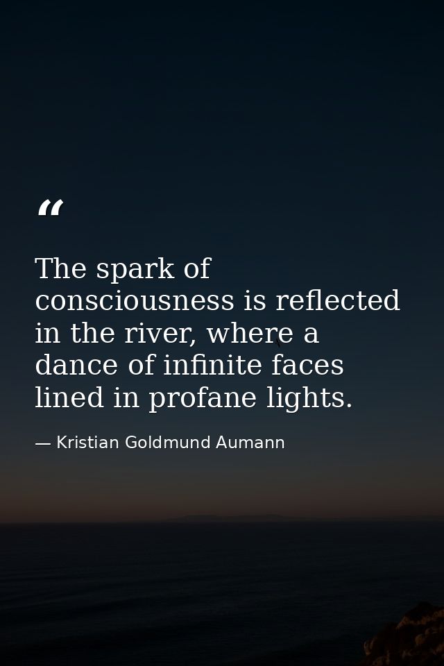The spark of consciousness is reflected in the river, where a dance of infinite faces lined in profane lights. — Kristian Goldmund Aumann